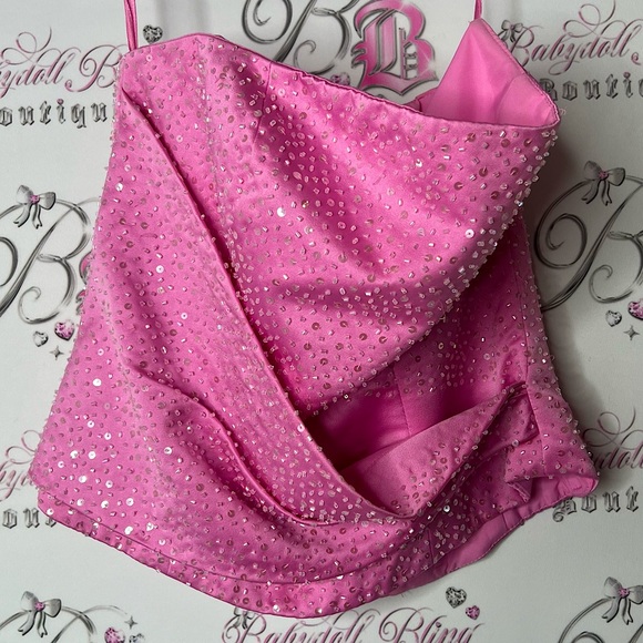 the bridal centre couture Tops - The bridal centre couture corset Pink sparkly Sequin Strapless Top